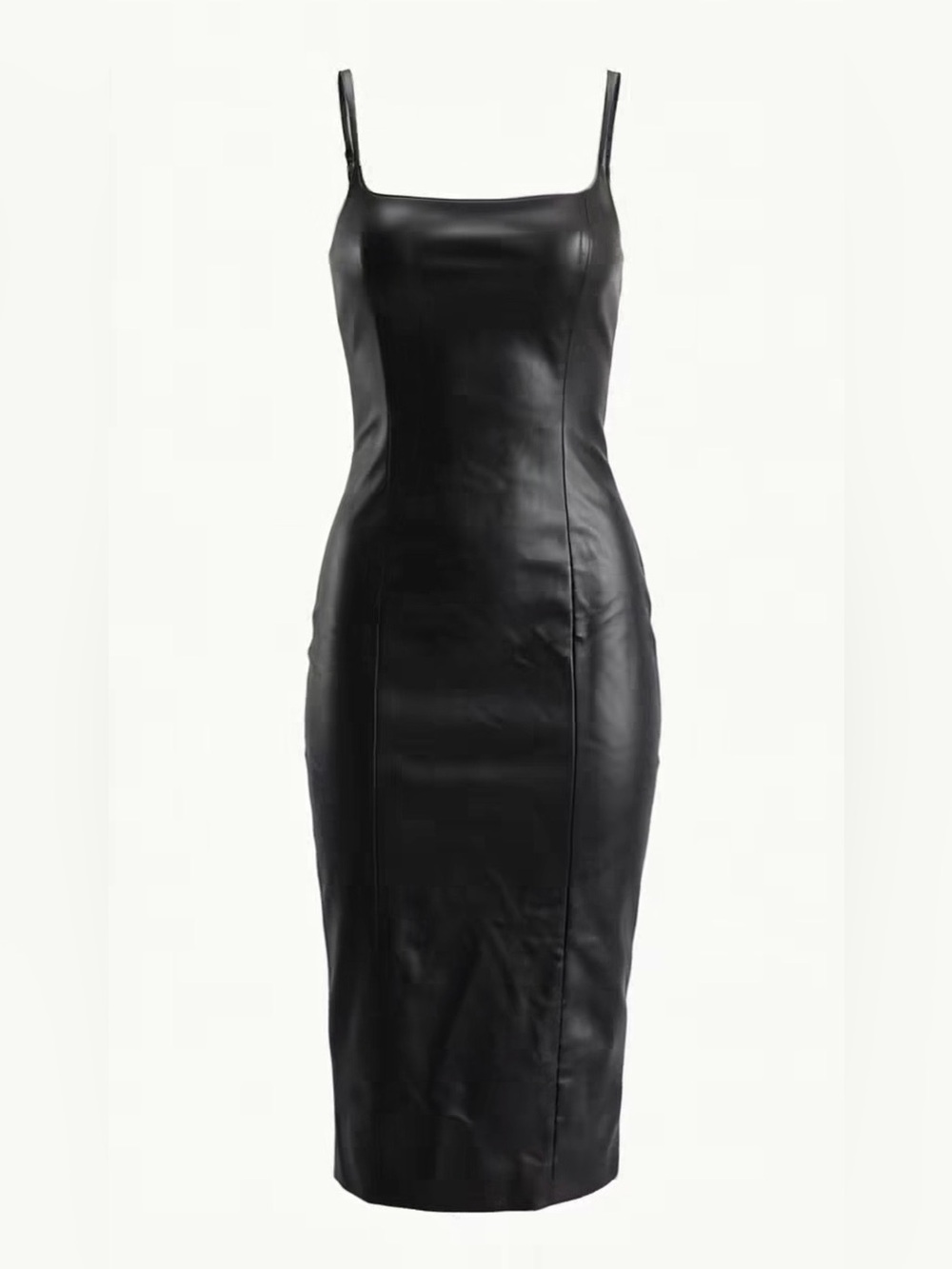 NWT MESHKI CELINE FAUX LEATHER SQUARE NECK MIDI DRESS